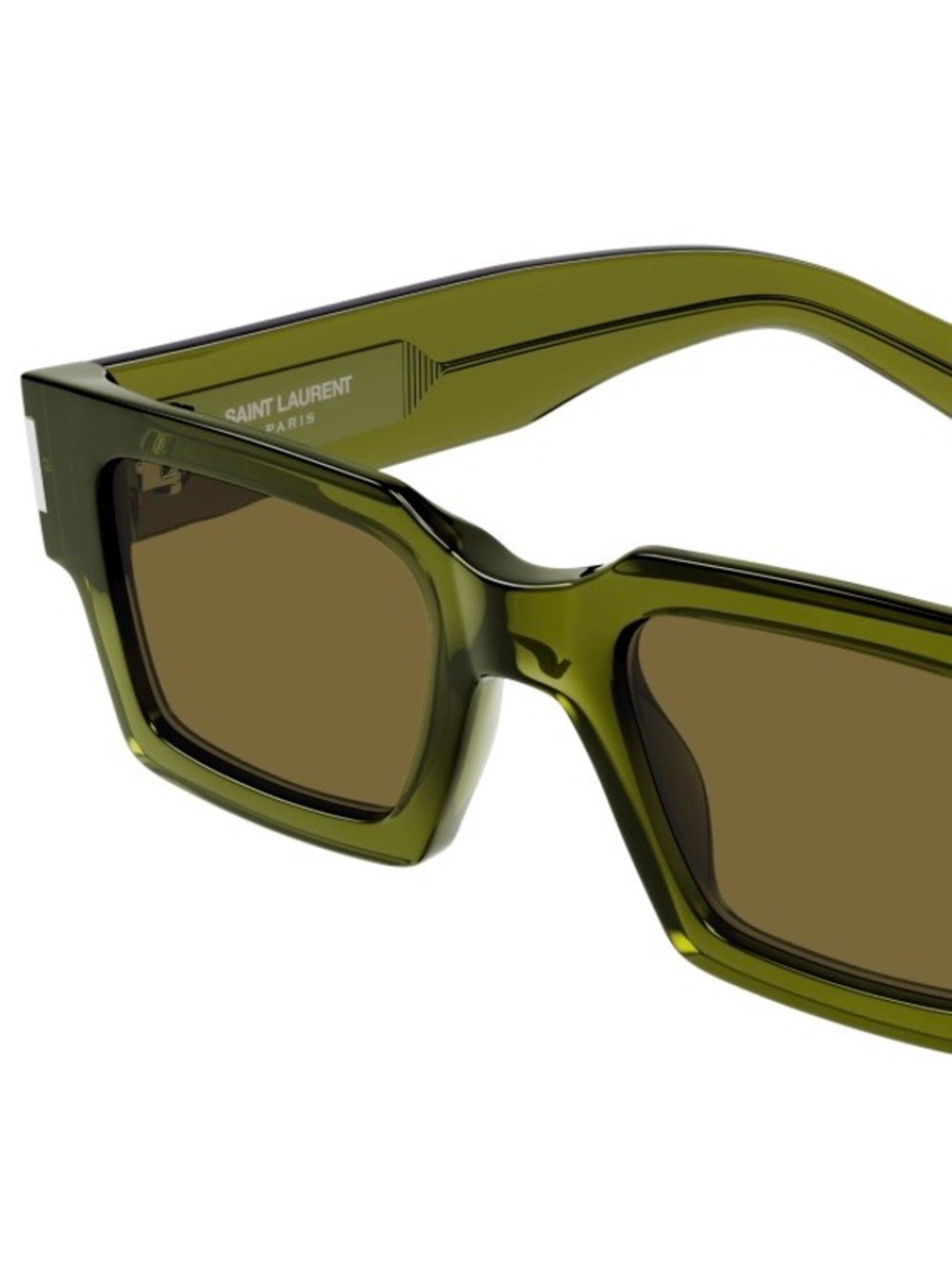 Saint Laurent Men's Rectangular Sunglasses in Olive Green with Brown Lenses